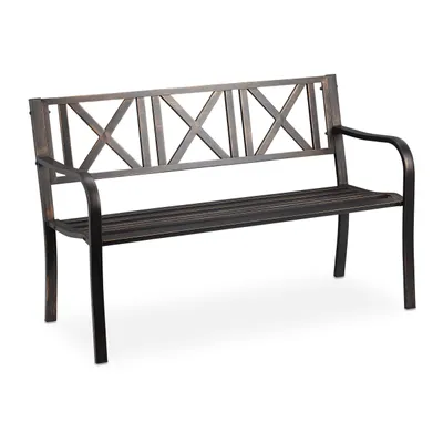 Obrázok produktu pre Záhradná lavička Relaxdays, 2-miestna, na terasu, balkón, oceľová, stabilná záhradná lavička, rozmery 80,5 x 127 x 63 cm, čierno-bronzová