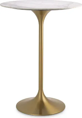 Produktbild von Casa Padrino Luxus Bistrotisch Weiß / Messingfarben Ø 79 x H. 106,5 cm - Moderner Stehtisch mit Marmorplatte - Runder Bartisch - Luxus Bar Möbel - Luxus Gastronomie Möbel - Luxus Qualität