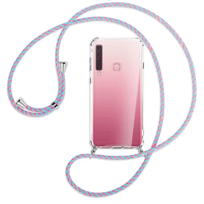 Produktbild von Handykette Backcover-Schutzhülle mit Band (Metall silberfarben) für Samsung Galaxy A9 2018 - pink/mint