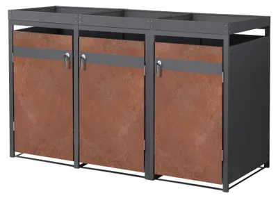 Produktbild von ML-Design Mülltonnenbox 3er mit Pflanzdach für 3 Tonnen, 240L, 200x80x124 cm, Rost-Optik, Stahl, wetterfest/abschließbar