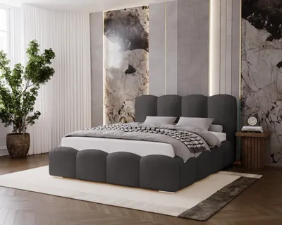 Produktbild von BESILIO Polsterbett 180x200 Fluffy – Wolkenbett Bouclé, Bett mit Bettkasten und Lattenrost, dicke Polsterung – Grau