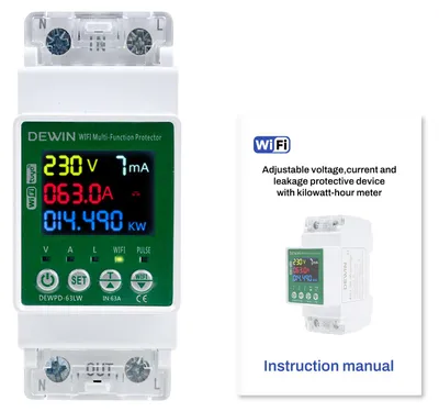 Produktbild von Tuya WiFi-Stromzähler mit Schutzschalter, intelligenter Energiezähler (kWh), 63 A, 230 V AC