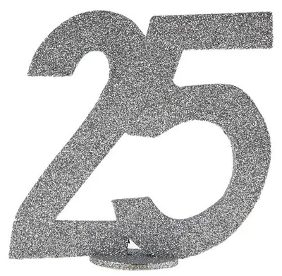 Produktbild von Silberner Aufsteller Zahl 25 auf Standfuß, 11 x 10 cm, für Geburtstag, Jubiläum, Silberhochzeit