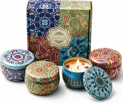 Productafbeelding van Geurkaarsen van sojawas, 4 stuks, 120 g per kaars, aromatherapie-kaarsen, vanille, limoen, viooltjes, fresia, lange brandduur, thuiscadeau
