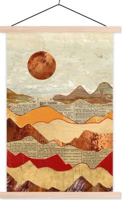 Produktbild von MuchoWow® Textilposter Vintage - Zeitung - Bronze - Abstrakt - Landschaft - Farben 40x60 cm mit holzfarbenen Rahmen - Poster