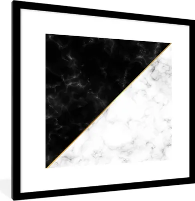 Produktbild von MuchoWow® MuchoWow® Gerahmtes Poster Marmor - Weiß - Schwarz - Gold 40x40 cm - Poster mit zchwarzem Bilderrahmen - Poster - Plakat im Rahmen