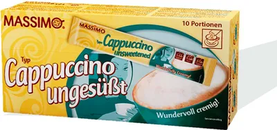 Produktbild von MASSIMO Cappuccino Ungesüßt 10 Sticks/Portionen á 12,5g Instantkaffee