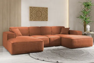 Produktbild von Kaiser Möbel Ecksofa, Eckcouch U form, Wohnzimmer Couch Large 342cm SIENA stoff Poso Kupfer