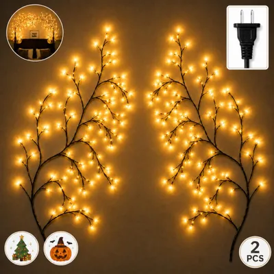 Produktbild von 2er LED Weidenzweig-Lichterkette mit 144 LEDs & Netzstecker, biegbare Baumzweige für Weihnachten, Halloween, Schlafzimmer & stimmungsvolle Deko
