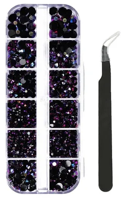 Productafbeelding van Nageldecoratie-steentjes, parels in verschillende maten, inclusief gereedschap, zwart AB