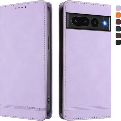 Produktbild von Hülle für Google Pixel 7 Pro, Retro Kunstleder Ständer Klapphülle mit Kartenfächer und Magnetische Violett