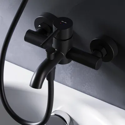 Productafbeelding van AM.PM Badkraan, zwart, met één hendel, voor wandmontage, badkamer, bad, kraan, model Spike FPA10022