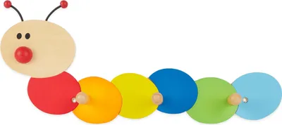 Immagine prodotto di Appendiabiti Bieco per bambini bruco | appendiabiti per bambini in legno con ganci per bambini | appendiabiti a binario | appendiabiti da parete | ganci appendiabiti per bambini | appendiabiti per bambini 38 cm 3 ganci