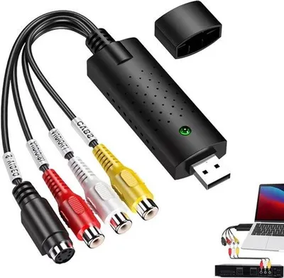 Productafbeelding van VHS naar digitale converter, video grabber USB 2.0, hi8 VHS naar dvd audio-video-opnamekaart met RCA/S-video-aansluitingen, compatibel met Windows XP/7/8/10 en Mac voor videocassette, pc, dvd