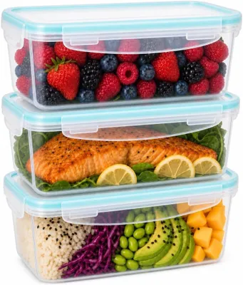 Immagine prodotto di Set di contenitori in vetro, 3 pezzi, capacità 1,35 L, con coperchi in plastica privi di BPA, adatti al microonde e alla lavastoviglie