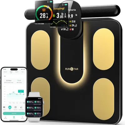Obrázek produktu pro Osobní váha RunSTAR, digitální váha s 8 elektrodami pro měření tělesné hmotnosti, tělesného tuku, BMI, svalové hmoty a analýzy 28 tělesných parametrů, s funkcí