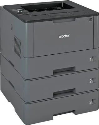 A Brother laser printer with three stacked paper cassettes.