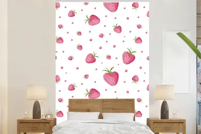 Produktbild von MuchoWow® Fototapete für Wohnzimmer oder Schlafzimmer Wandtapete Vinyl Motivtapete Erdbeere - Obst - Weiß - Aquarell - 170x260 cm - Wohnzimmertapete