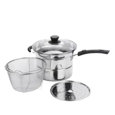 Produktbild von Universal-Kochtöpfe, Kochtopf-Set, 4-tlg Topf-Set, Edelstahl Töpfe Set, mit Glasdeckel & herausnehmbarem Sieb & Dampfgarer, Einer für alles
