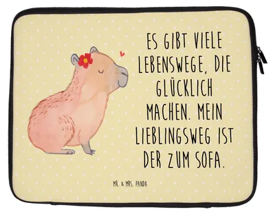 Produktbild von Mr. & Mrs. Panda Laptop Tasche Capybara Blume 33 x 42 cm - Gelb Pastell - Geschenk, Notebooktasche, Hülle, Lustige Sprüche, Laptoptasche, Laptophülle