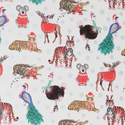 Produktbild von Geschenkpapier Zoo Weihnachtstiere Motiv 70cm x 2m Rolle bunt
