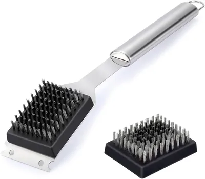 Produktbild von Grillbürste aus Edelstahl, mit langem Griff und Schaber, 2-in-1, für Gasgrills