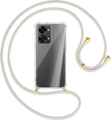 Produktbild von Handykette Backcover-Schutzhülle mit Band (Metall goldfarben) für OnePlus Nord 2T (CPH2399, 6.43'') - broken white