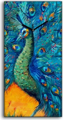 Produktbild von Wandbild Leinwand Bilder mit Uhr 30x60 Malerei Tiere Vögel Pfauen Kunst - schwarze Hände