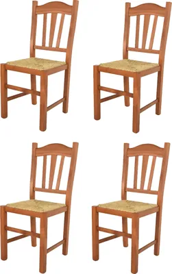 Produktbild von t m c s Tommychairs - 4er Set Stühle SILVANA  für Küche und Esszimmer, robuste Struktur aus Buchenholz, in der Farbe Kirschholz lackiert und Sitzfläche aus Stroh
