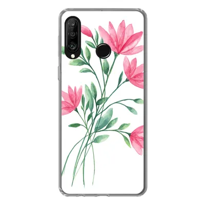 Produktbild von MuchoWow® Handyhülle Schutzhülle Hülle für Huawei P30 Lite Blumen - Aquarell - Rosa Silikon Softcase Handy Hülle - Handyhülle