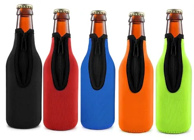 Bierflaschenhülle 12 oz, 5er Set, Neopren, mit Reißverschluss