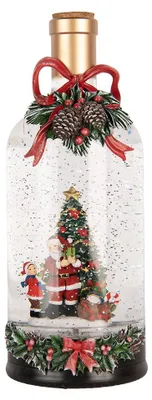 Zdjęcie produktu dla Clayre & Eef – świąteczna dekoracja z oświetleniem LED i muzyką, butelka o wymiarach Ø 12 x 30 cm / 3 baterie AA, zielona, z tworzywa sztucznego