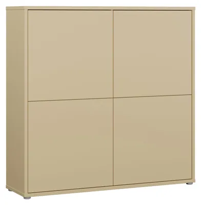 Productafbeelding van Forte ALICE SPRINGS kast 130, modern-minimalistisch design, 4 vlakke deuren, geschikt voor woon- of slaapkamer, gemaakt van houtvezel, kleur: botergeel, afmetingen: 124,5 cm breed x 121,5 cm hoog x 34,9 cm diep