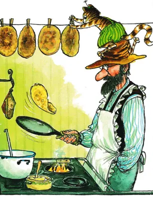 Produktbild von Postkarte "Pettersson und Findus: Pfannkuchenbacken"