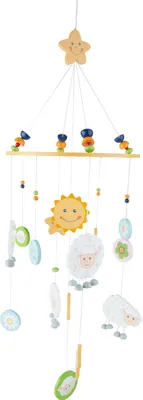Produktbild von BIECO 3D Baby Mobile Schaf Betty aus robustem Holz | Mobile Baby Holz | Geeignet als Mobile Wickeltisch, Kinderbett, Wiege Baby etc. | ca. 23x 23x 60 cm | Mobile Baby Mädchen/ Mobile Baby Junge