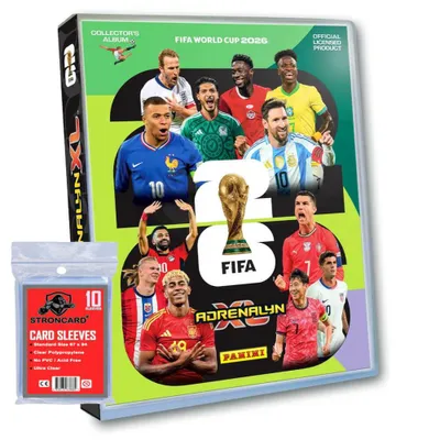 Produktbild von Fifa World Cup 2026 Adrenalyn XL - WM Trading Cards Sammelkarten - 1 Sammelmappe + 10 STRONCARD Sleeves
