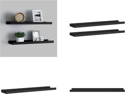 Produktbild von vidaXL Bilderleisten 2 Stk. Schwarz 60x9x3 cm MDF - Bilderboard - Bilderboards - Wandregal - Wandregale