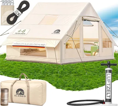 Produktbild von ELONEO Luftzelt Glamping Zelt aufblasbar Campingzelt Familienzelt ohne Gestänge Outdoor- und Festival Zelt, 4 - 6 Personen, Beige