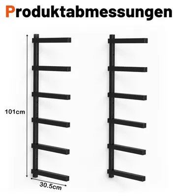 Obrázek produktu pro ISOISL Regál na dřevo, 6 úrovní, 2 kusy, černá barva, víceúrovňový regál s nosníky pro uložení dřeva a prken