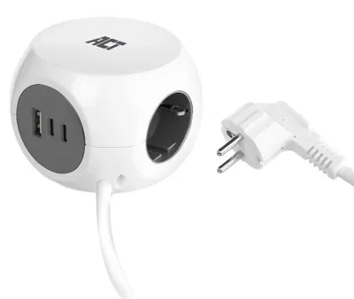 Image de ACT AC2420 Rallonge 1,5 m 3 sorties AC Intérieur Blanc (AC2420)