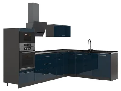 Productafbeelding van Hoekkeuken Vicco Fame-Line Donkerblauw hoogglans/Antraciet 287 x 207 cm zonder werkblad, Model 63476