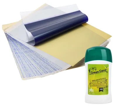 Produktbild von Tattoo Transfer Gel - 51g Stencil Creme mit 20 Blatt Transferpapier - Tattoo Zubehör für präzise Übertragungen