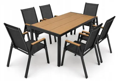 Zdjęcie produktu dla Zestaw mebli ogrodowych balkon stół Allen Pro 150x90W + 6x krzesło Pola KD czarne