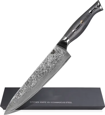 Zdjęcie produktu dla Nóż szefa kuchni damasceński 20 cm 67-warstwowa stal damasceńska z pudełkiem prezentowym firmy WOLFCUT