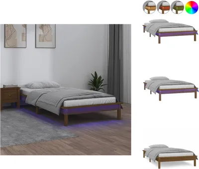 Produktbild von vidaXL Massivholzbett mit LED-Beleuchtung Honigbraun 90x200 cm -  Betten & Bettgestelle