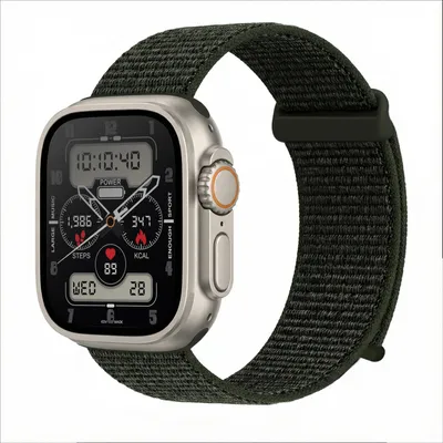 Produktbild von Smartwatch Armband für Apple Watch Ultra 2 49mm Nylon Textil Band Ersatzband Wechselband Klettverschluss flexibel atmungsaktiv Grün Oliv
