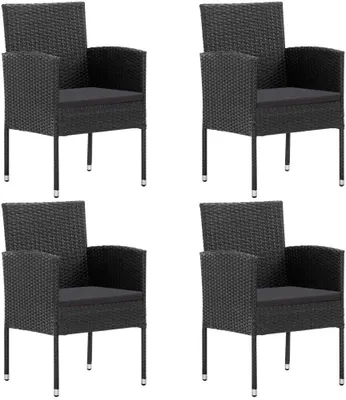 Produktbild von Gartenstühle mit Kissen in Schwarz 4 Stk. Schwarz Polyrattan