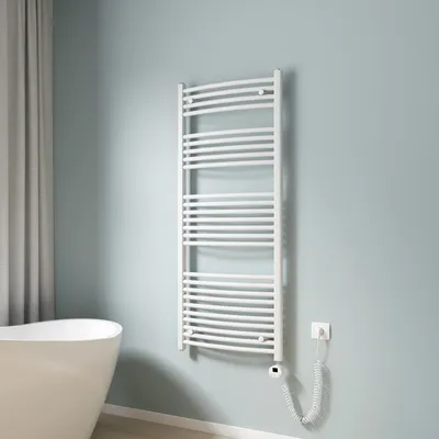 Immagine prodotto di EMKE Radiatore elettrico da bagno 140X60cm 600W Bianco Scaldasalviette curvo Controllo Wi-Fi Termostato intelligente Scaldasalviette