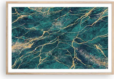 Produktbild von Gerahmtes Poster - Rahmen in heller Eiche - Abstraktion Gold Türkis - 91,5x61 cm - Wand Bild - Wanddeko - Wandbilder - Kunstposter - Wandposter - Bilderrahmen - Bilder - Kunstdruck - P2NAA91x61-4564