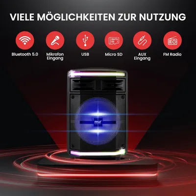 Zdjęcie produktu dla Pyle Partybox – duży głośnik Bluetooth, system nagłośnieniowy, szafa grająca, zestaw karaoke, 600 W, 10-calowy subwoofer, przenośne szafy grające z akumulatorem wielokrotnego ładowania